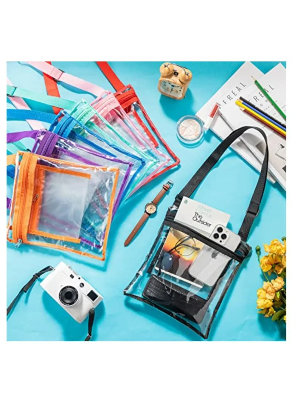 10 Clear PVC Stadium Approved Crossbody Bags with Adjustable Strap, Inner